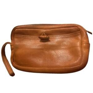 VINTAGE LEATHER TALON HOOK & LOOP TRAVEL WRISTLET CLUTCH BAG - BROWN